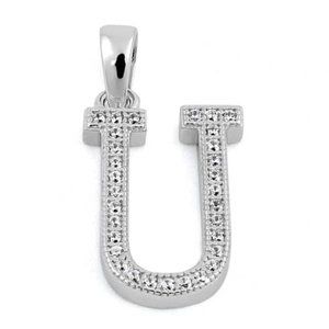 Sterling Silver Letter U CZ Initial Pendant